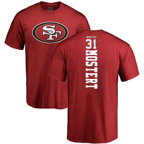 Men San Francisco 49ers Red Raheem Mostert Backer #31 NFL T Shirt
